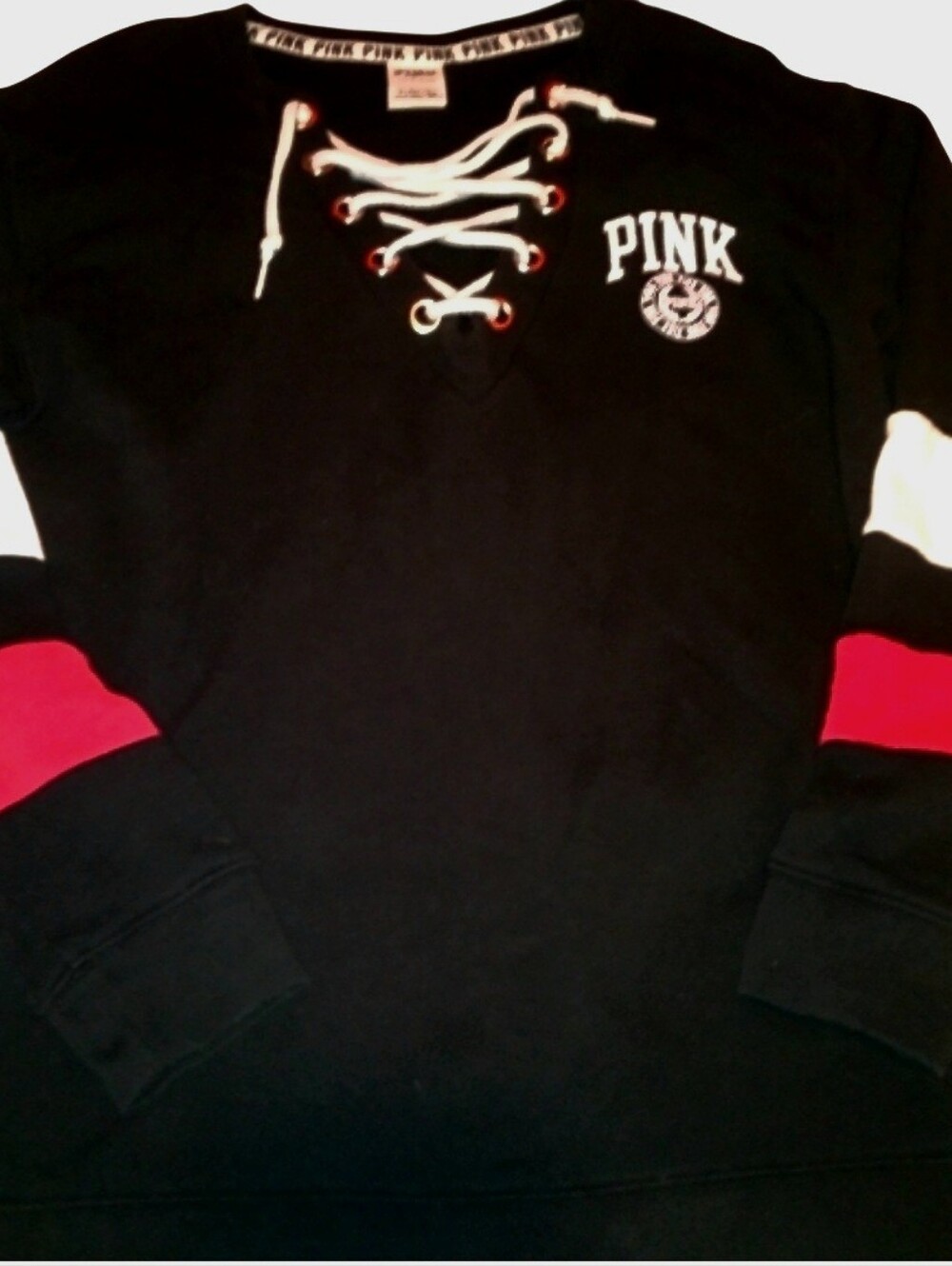 PINK Victoria's Secret Black Lace Up Sweater Size Small